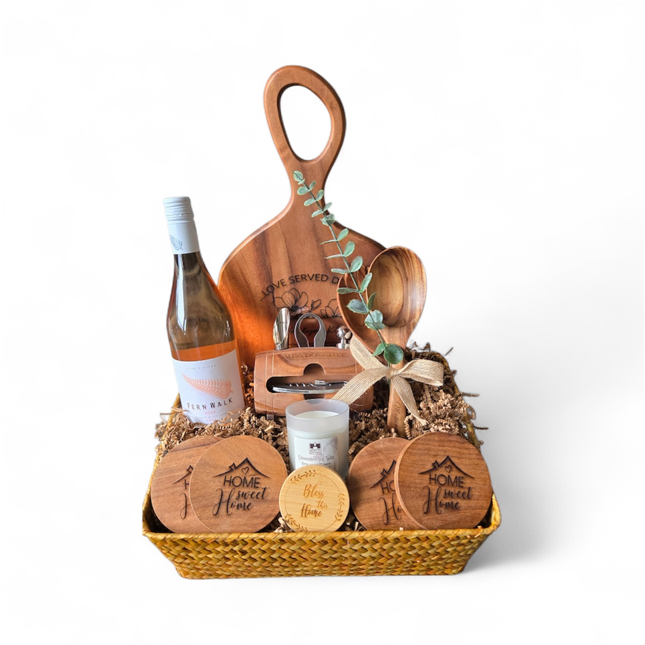 gift-basket4 2 housewarming gift basket, personalized wooden gift set, custom home gift Canada,